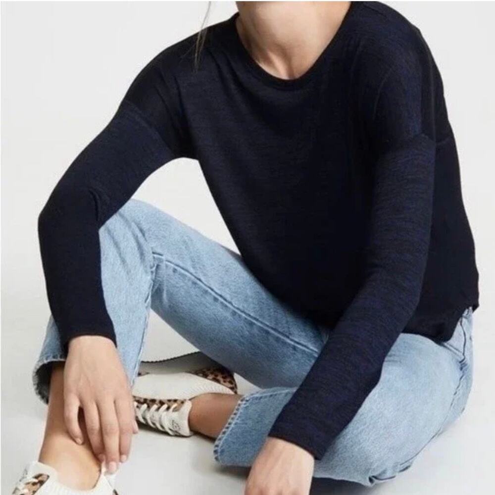 Rag & Bone Jean Hudson Long Sleeve Tee Heathered Navy Black Knit Small